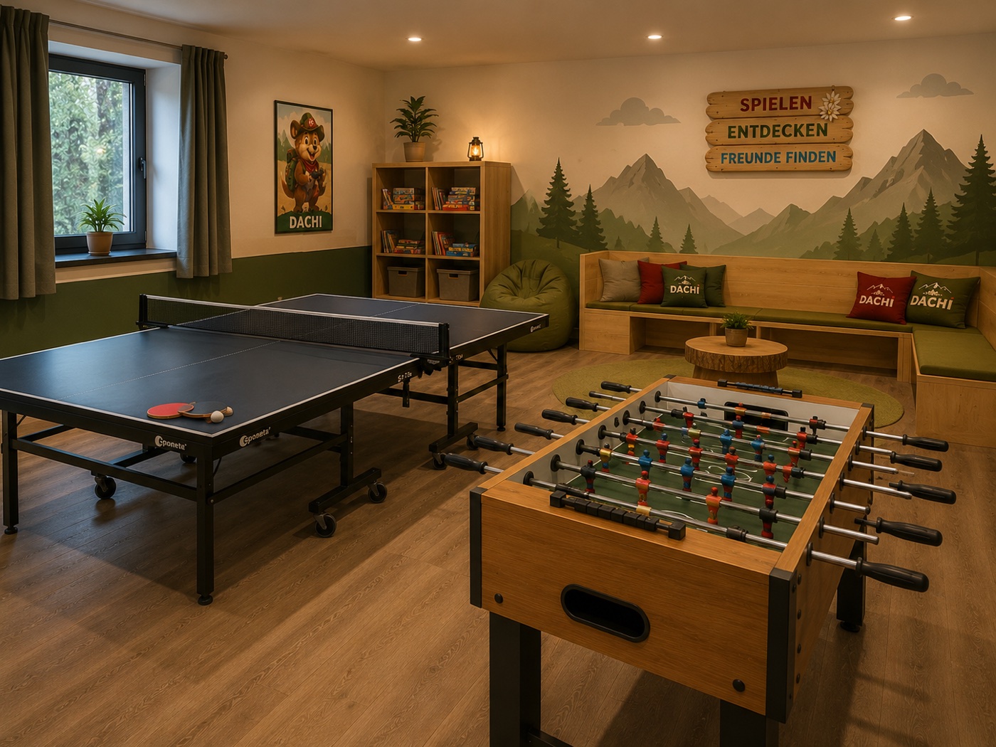 Visualisierung eines Spielbereichs mit Tischtennis und Tischfußball